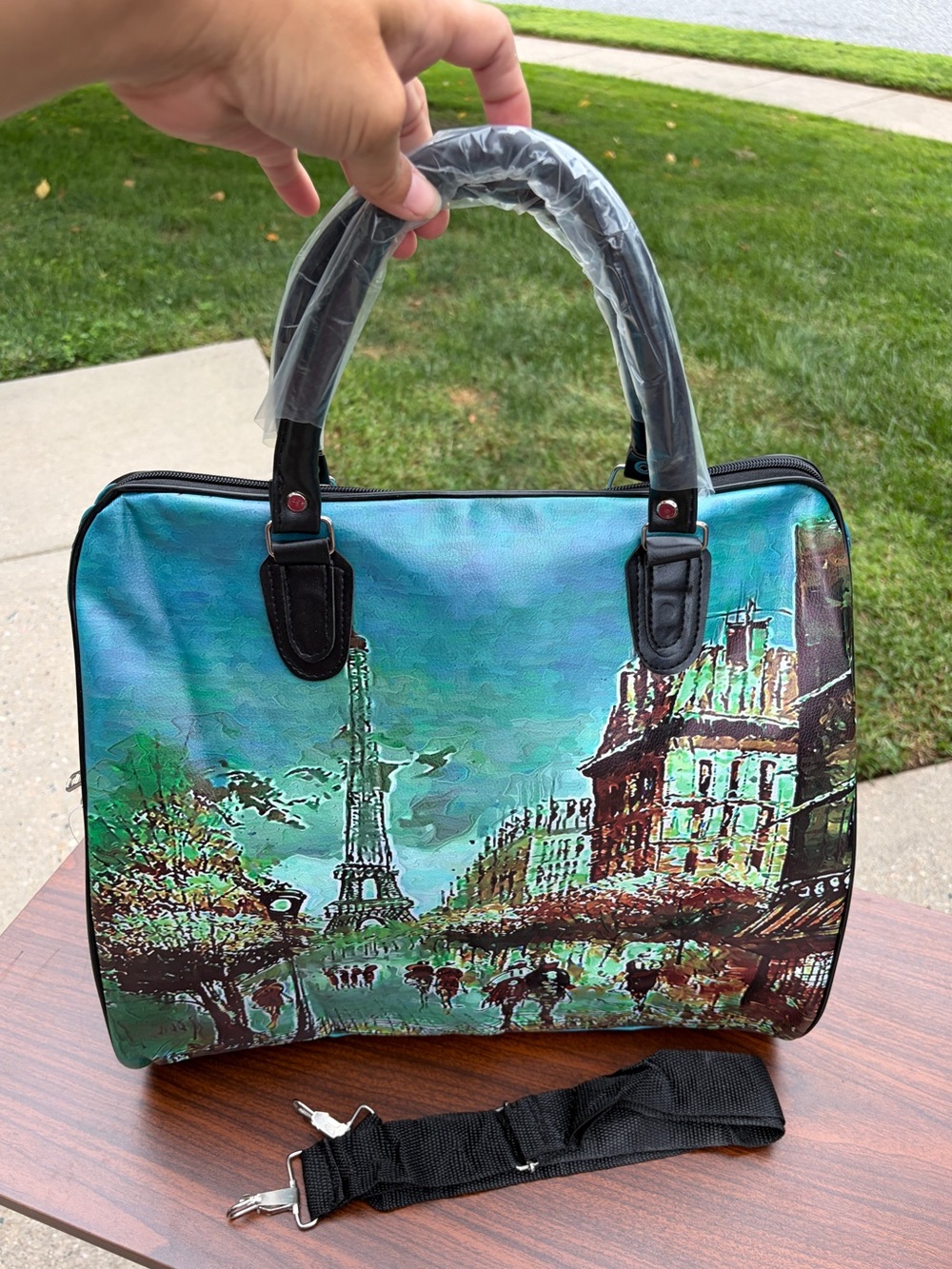 Paris Eiffel Tower Teal Weekender Luggage New
